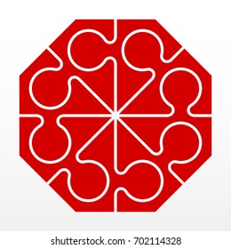 Eight piece flat puzzle round infographic presentation. 8 step circle business diagram. Eight section compare service banner. Vector illustration template shape . 3d Abstract Background