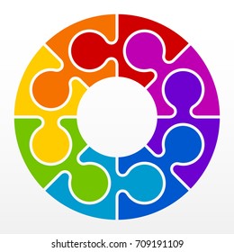 Eight piece flat puzzle round infographic presentation. 8 step circle business diagram. Eight section compare service banner. Vector illustration template shape . 3d Abstract Background