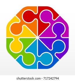 Eight piece flat puzzle round infographic presentation. 8 step circle business diagram. Eight section compare service banner. Vector illustration template shape . 3d Abstract Background