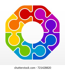 Eight piece flat puzzle round infographic presentation. 8 step circle business diagram. Eight section compare service banner. Vector illustration template shape . 3d Abstract Background