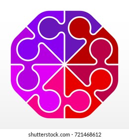 Eight piece flat puzzle round infographic presentation. 8 step circle business diagram. Eight section compare service banner. Vector illustration template shape . 3d Abstract Background
