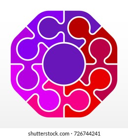 Eight piece flat puzzle round infographic presentation. 8 step circle business diagram. Eight section compare service banner. Vector illustration template shape . 3d Abstract Background