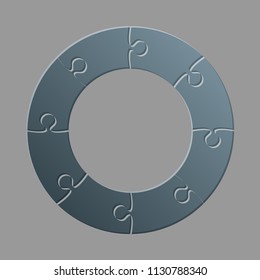 Eight pieces puzzle circle diagram. Circle business presentation infographic. 8 steps, parts, pieces of process diagram. Section compare banner. Jigsaw puzzle info graphic. Marketing strategy.