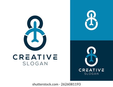 Eight plane logo. Unique number 8 with plane logo design for transportation or airport