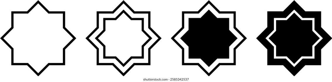 Eight point star icon collection, flat vector illustration set