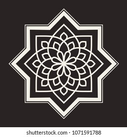 Eight pointed circular abstract floral pattern. Mandala. Round vector ornament in Arabic style. Arabesque.