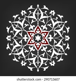 Eight pointed circular abstract floral pattern. Mandala. Round vector ornament in Arabic style. Arabesque.