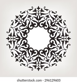 Eight pointed circular abstract floral pattern. Mandala. Round vector ornament in Arabic style. Arabesque.