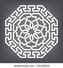 Eight pointed circular abstract floral pattern. Mandala. Round vector ornament in Arabic style. Arabesque.