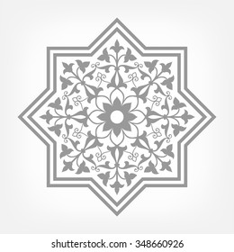 Eight pointed circular abstract floral pattern. Mandala. Round vector ornament in Arabic style. Arabesque.