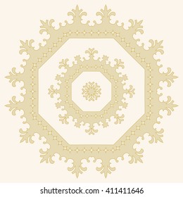 Eight pointed circular pattern. Mandala. Round linear vector ornament in pastel colors.