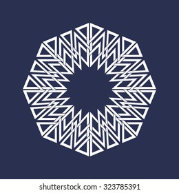 Eight pointed circular pattern in Oriental intersecting lines style. Mandala in snowflake form on dark background.