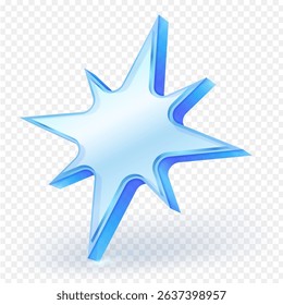 Eight pointed glass star icon isolated on transparent background. 3D vector illustration file.