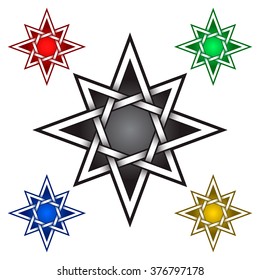 Eight pointed logo template in Celtic knots style. Tribal tattoo symbol. Silver ornament for jewelry design and samples of other colors.