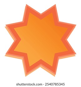 Eight pointed orange star shape is isolated on a white background, featuring a layered effect that adds depth and dimension