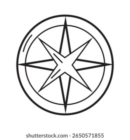 Brújula de estrella de ocho puntas Icono de arte de línea negra rosa