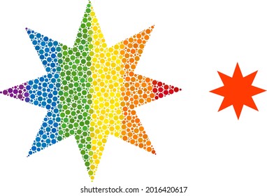 Eight pointed star composition icon of circle spots in different sizes and rainbow color hues. A dotted LGBT-colored eight pointed star for lesbians, gays, bisexuals, and transgenders.