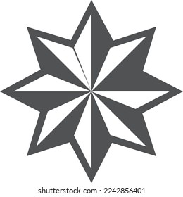 Eight pointed star icon. Decorative black element