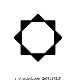 Eight pointed star. Outlined stroke vector icon with black-filled details.