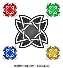 Eight pointed star symbol in Celtic style. Tribal tattoo symbol. Silver stamp for jewelry design and samples of other colors.