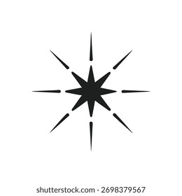 Achtzeilige Sternenhimmel Kompass Rose Illustration in Schwarz und Weiß - Minimal Line Art Symbol für Richtung, Führung und dekoratives Design