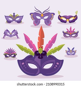 eight purple mask of mardi gras