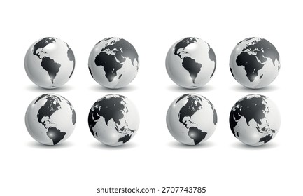  Ocho vistas realistas del globo terrestre