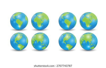  Ocho vistas realistas del globo terrestre
