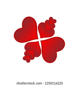 Eight red hearts - a symmetric graphic layout. Two large hearts, the other small hearts. Hearts in various sizes. Graphics for greeting card, website, valentina card, greeting card, gift.