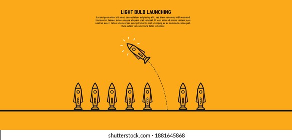 Eight rockets, one of them veered from the other. It's a new idea Different business ideas Ideas are ready to take risks Leadership. Vector illustration