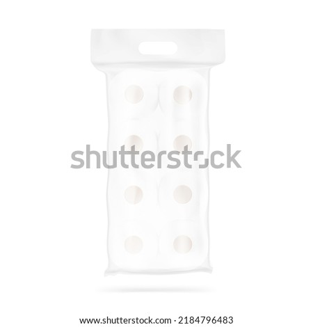Eight rolls package with hole handle mockup. Vector illustration isolated on white background. Can be use for template your design, presentation, promo, ad. EPS10.