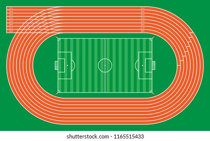 eight running tracks with football stadium for pattern and design,vector illustration.