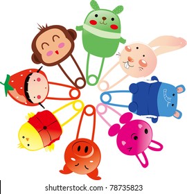 Eight Safety Pin Of Small Animals