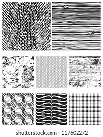 Eight seamless vector patterns for backgrounds, fills and overlays.