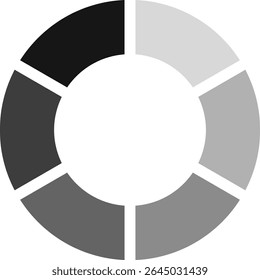 Oito segmentos que formam um círculo representam o status de progresso ou download, usando tons de cinza de preto a cinza claro, criando uma representação visual da conclusão
