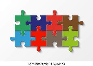 Eight sided 3d puzzle presentation. Abstract puzzle infographic template with explanatory text field for business statistics. Vector 8 pieces puzzles illustration. Section eight compare service banner