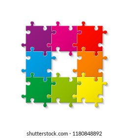 Eight sided 3d puzzle presentation. Abstract puzzle infographic template with explanatory text field for business statistics. Vector 8 pieces puzzles illustration. Section eight compare service banner