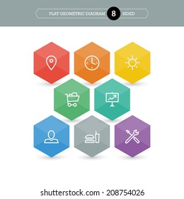 Eight sided flat geometric diagram template for your business presentation with icons. Vector infographic graphic design.