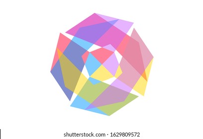 Eight Sided Geometric Polygon Transformation, Symbolic Icon Template, Rainbow Pinwheel in Four Colors
