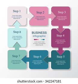 Eight sided puzzle presentation, infographic template with explanatory text, field for business statistics. 