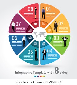 Plantilla de infografía de ocho lados, un gráfico vectorial con 8 opciones para la web, banners, informes, presentaciones y folletos.