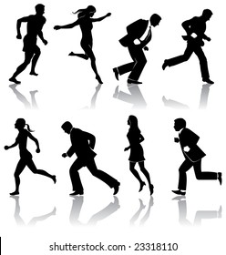 eight silos of people running in vector format