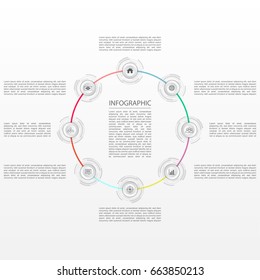 Eight small icons in circle form vector infographic template
