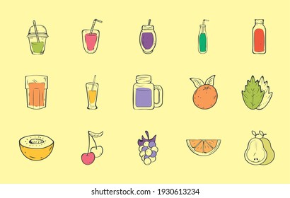 eight smoothies and six fruits