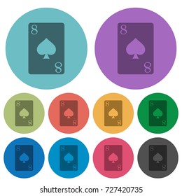 Eight of spades card darker flat icons on color round background