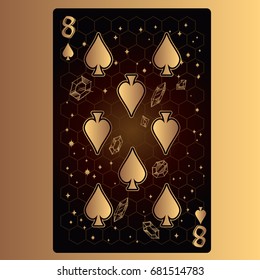 Eight of spades. Playing card with original design on the theme of space.