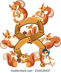 Eight squirrel attached to number eight illustration