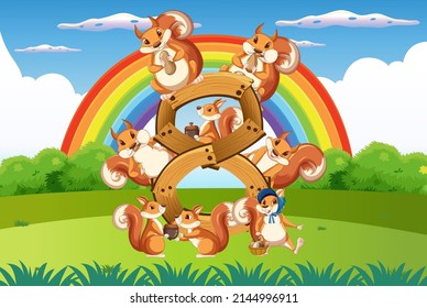 Eight squirrel attached to number eight illustration
