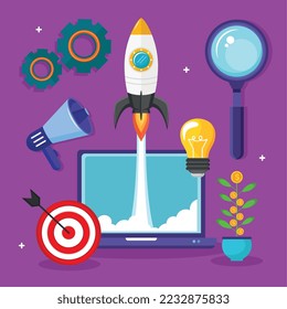 eight start up set icons