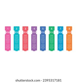 eight step bar informational template. annual report, internet, web infographic template. business information template